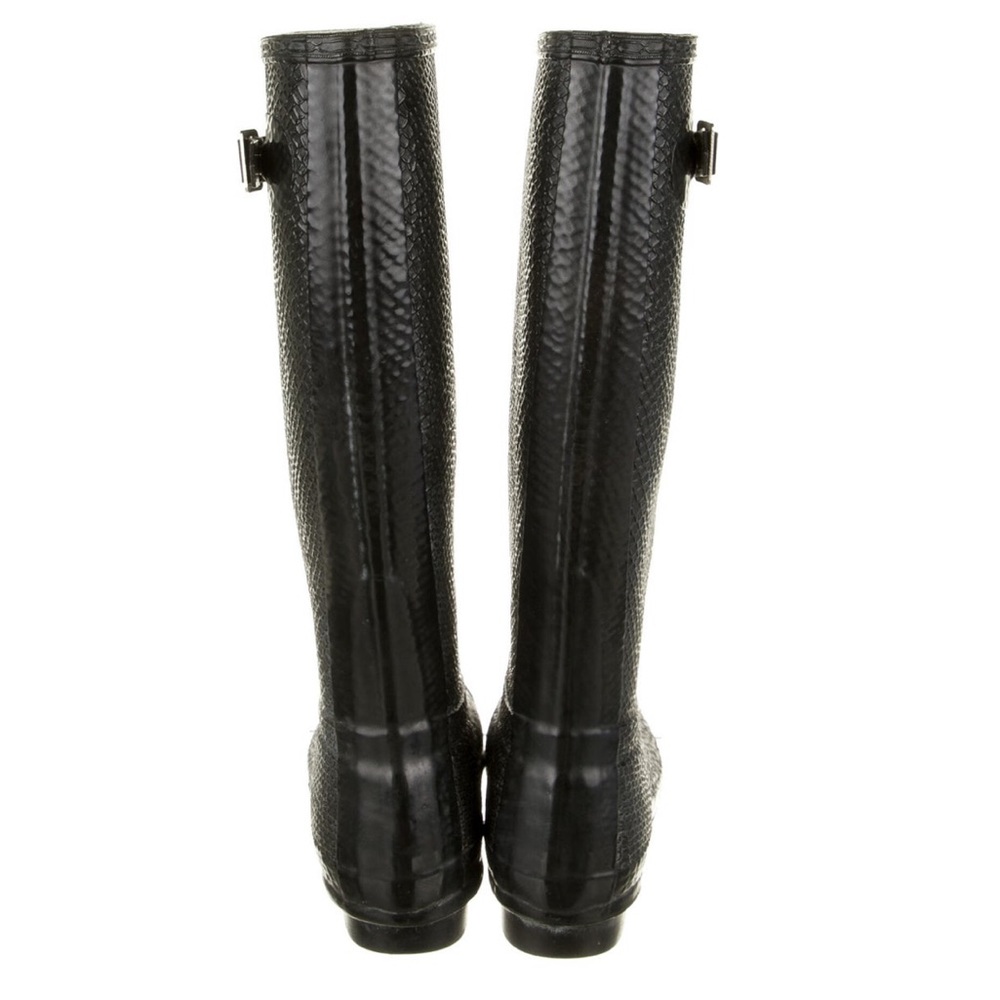 HUNTER WELLIES RAIN BOOT TALL BLACK SNAKESKIN PRINT - Picture 7 of 11